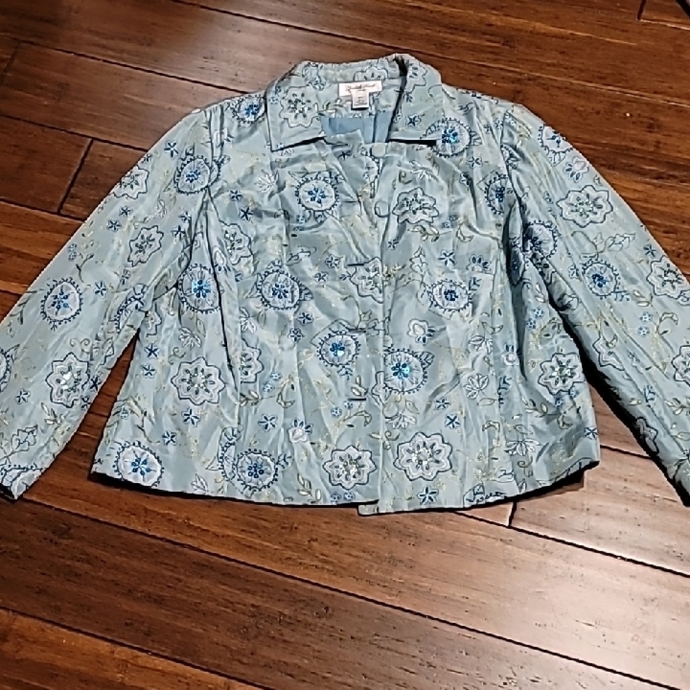 Blue Silk Blazer With Sequins. 16W